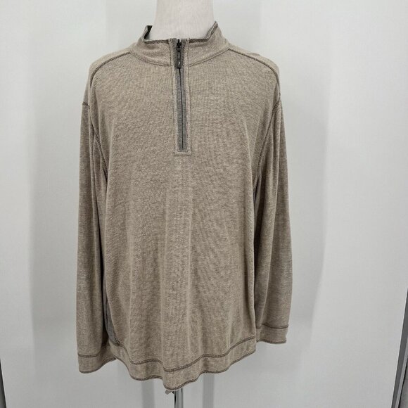 Tommy Bahama Reversible Mens Pullover 1/4 Zip Sweater XL Extra Large Beige & Gra - Picture 3 of 10